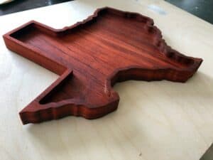wooden tray in the shape of a state