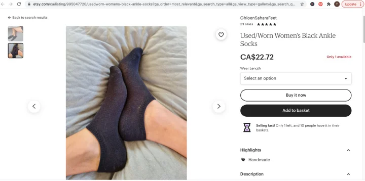 how to sell used socks on Etsy