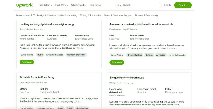 Upwork songwriter work for hire jobs