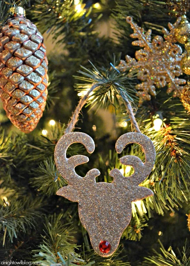 wooden glitter tree ornament