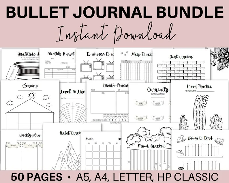 bullet journals are one of the best selling printables on Etsy