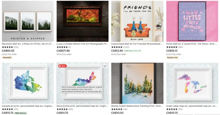 selling prints on Etsy