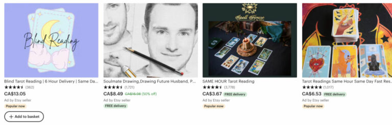 selling Tarot readings on Etsy