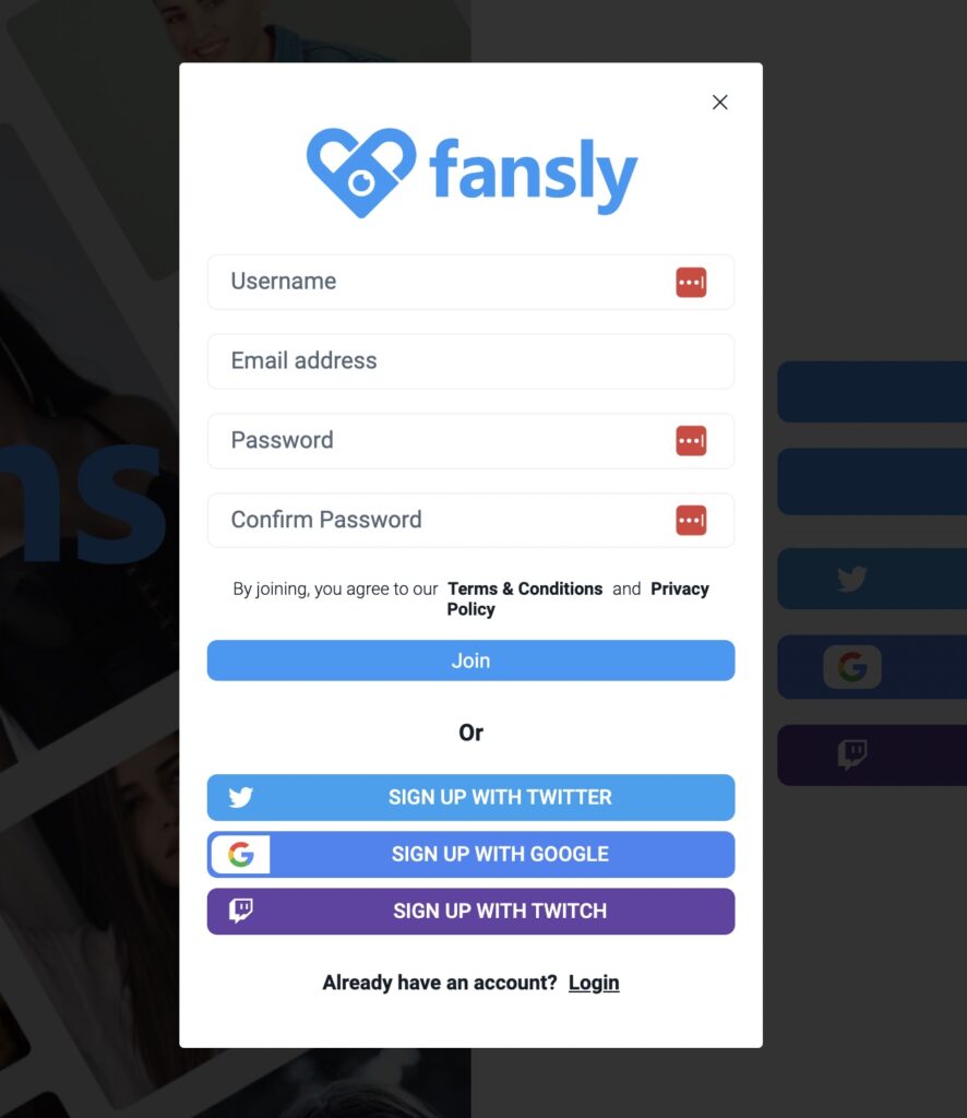 how to sign up with Fansly