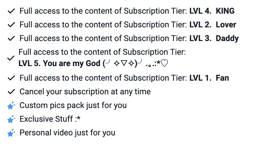 subscription levels on Fansly