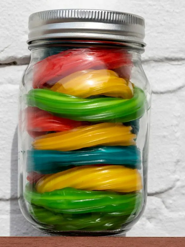 rainbow licorice in a jar